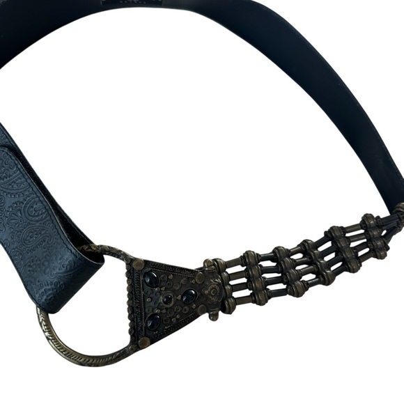 Suzi Roher Black Leather Belt with Bronze Ornate Buckle and Stretch Beads, Large - Picture 3 of 11
